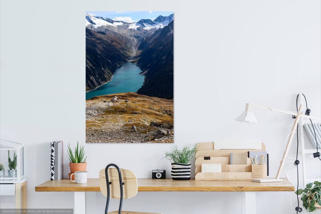 Prints kopen: Werk Aan De Muur van Ginkgo Fotografie, Haarlem - Uitzicht over stuwmeer vanaf Olpererhütte, Tirol, Oostenrijk